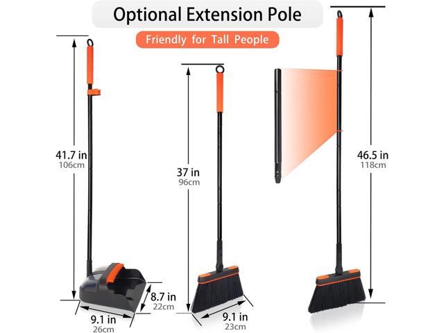 JEHONN Broom and Dustpan Set for Home, Long Handle Lightweight 180 Degree Rotating Broom Set Indoor, Upright Standing Dust Pan with Comb Teeth,...