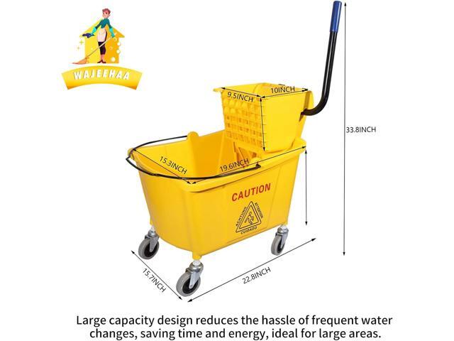 Commercial Mop Bucket with Side-Press Wringer for Floor Cleaning, 35 Quarts, Yellow, Including One Commercial Mop