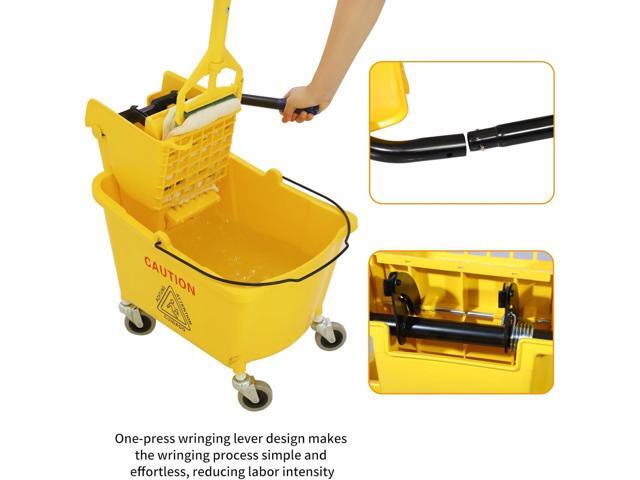 Commercial Mop Bucket with Side-Press Wringer for Floor Cleaning, 35 Quarts, Yellow, Including One Commercial Mop