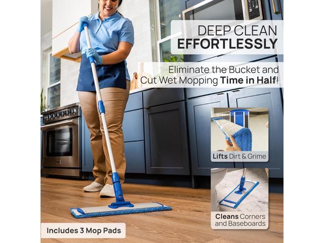 18 Pro Microfiber Hardwood Floor Mop - Cleans Floor in Seconds Dust & Wet Mopping Hardwood, Tile, Laminate & Vinyl with 3 Washable Pads, No...