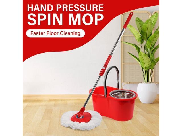 Spin Mop and Bucket with Wringer Set, 360° Spinning Mop and Bucket System with Double Cotton Tip Replacement Heads and Stainless Steel Adjustable...