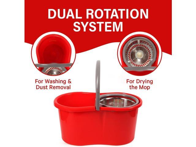 Spin Mop and Bucket with Wringer Set, 360° Spinning Mop and Bucket System with Double Cotton Tip Replacement Heads and Stainless Steel Adjustable...
