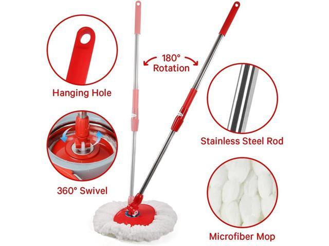 Spin Mop and Bucket with Wringer Set, 360° Spinning Mop and Bucket System with Double Cotton Tip Replacement Heads and Stainless Steel Adjustable...