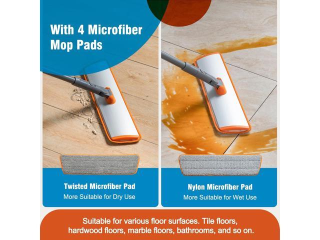 Microfiber Mop Floor Dust Mop with Extendable Long Handle, Flat Mop with 4 Reusable Pads and 1 Dirt Removal Scrubber, Suitable for Home Kitchen...