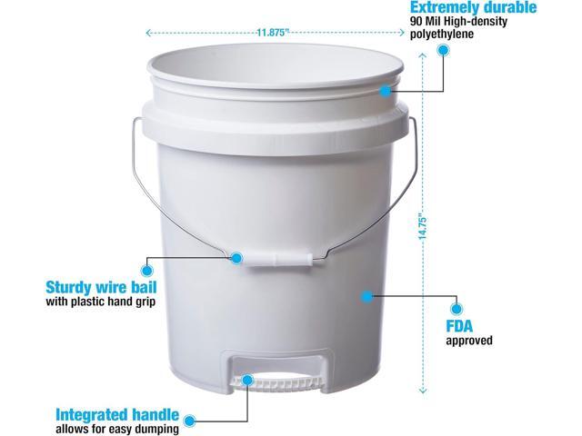 Hudson Exchange 5 Gallon Bucket with Bottom Grip Handle, HDPE, White, 14 Pack