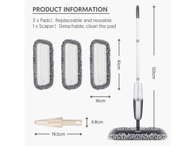MANGOTIME Spray Mop for Floor Cleaning - Microfiber Dry Wet Floor Mop with 3 Washable Pads & 1 Refillable Bottle for Hardwood Laminate Tile Wood...