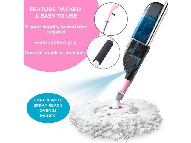 True & Tidy Clean Everywhere Spray Mop Kit with Three Interchangeable Heads and Refillable Tank- Includes Flat Head, Round Mop, Window Squeegee...