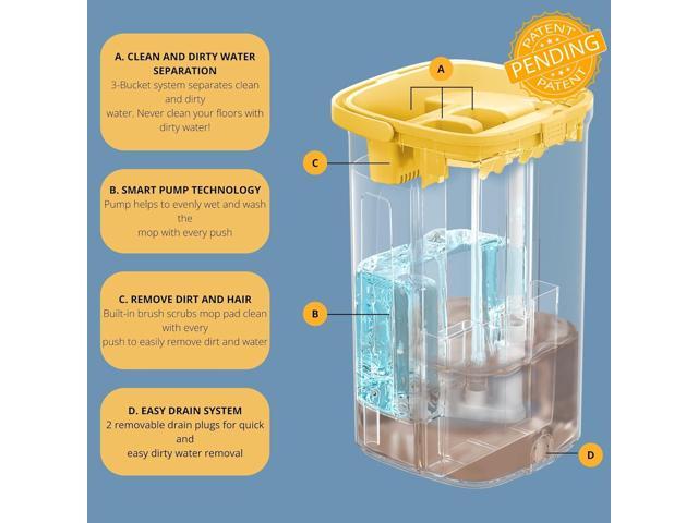True & Tidy TrueClean Mop & Bucket Spin Mop Pump System, Patent Pending 3 Compartments Separate Clean & Dirty Water, Hands-Free Self-Wringing...