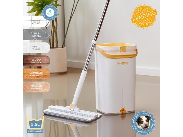 True & Tidy TrueClean Mop & Bucket Spin Mop Pump System, Patent Pending 3 Compartments Separate Clean & Dirty Water, Hands-Free Self-Wringing...