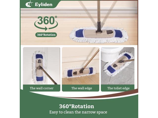 Eyliden Dust Mop with Reusable Washable Pads - One Touch Replacement, Height Adjustable Handle, Total 2 Mop Cloths, Wet Dry Mops for Floor...