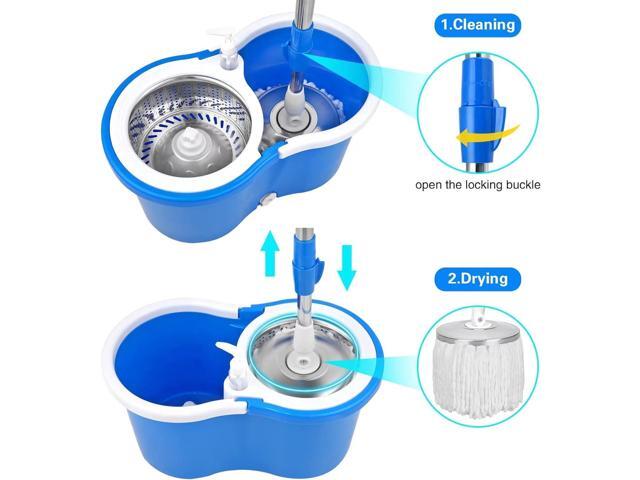 Spin Mop and Bucket with Wringer Set,360° Spin Mop & Bucket Floor Cleaning System Mop Bucket with 61' Adjustable Extended Handle 3 Microfiber...