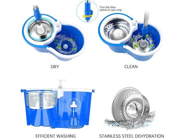 Spin Mop and Bucket with Wringer Set,360° Spin Mop & Bucket Floor Cleaning System Mop Bucket with 61' Adjustable Extended Handle 3 Microfiber...