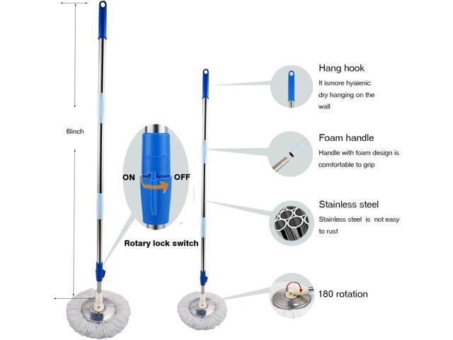 Spin Mop and Bucket with Wringer Set,360° Spin Mop & Bucket Floor Cleaning System Mop Bucket with 61' Adjustable Extended Handle 3 Microfiber...