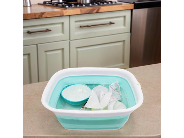 SAMMART 7.7L (2 Gallon) Collapsible Tub - Foldable Dish Tub - Portable Washing Basin - Space Saving Plastic Washtub (White/Lake Green, S)