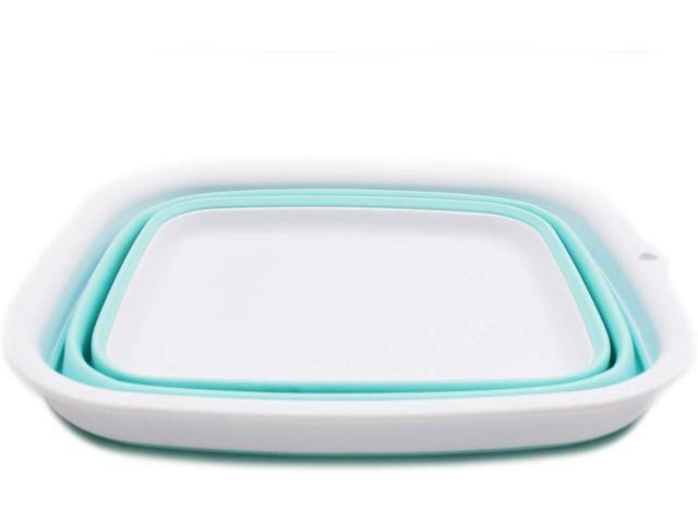 SAMMART 7.7L (2 Gallon) Collapsible Tub - Foldable Dish Tub - Portable Washing Basin - Space Saving Plastic Washtub (White/Lake Green, S)