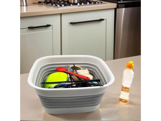 SAMMART 8L (2.1 Gallon) Collapsible Tub - Foldable Dish Tub - Portable Washing Basin - Space Saving Plastic Washtub (Grey)