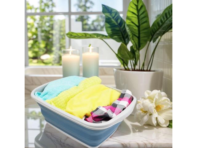 SAMMART 10L (2.6 Gallons) Collapsible Tub - Foldable Dish Tub - Portable Washing Basin - Space Saving Plastic Washtub (Grey/Steel Blue, 1)