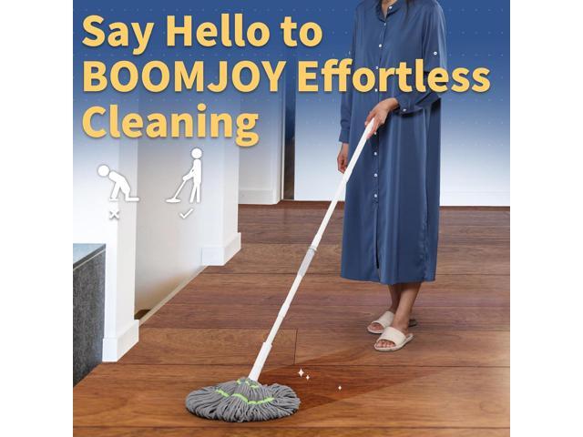 BOOMJOY Self Wringing Mop for Floor Cleaning, Long Handled Twist Mop with Scouring Pad for Kitchen Hardwood Vinyl Tile Laminate Home Office