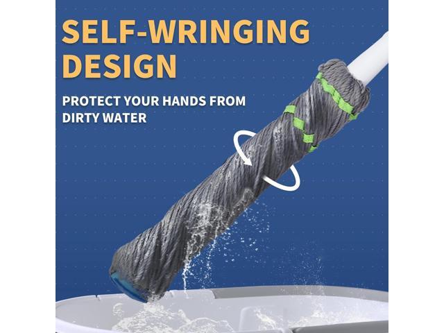 BOOMJOY Self Wringing Mop for Floor Cleaning, Long Handled Twist Mop with Scouring Pad for Kitchen Hardwood Vinyl Tile Laminate Home Office