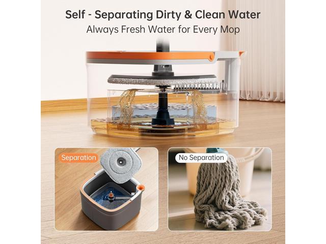 KZKR Spin Mop and Bucket Set with 2 Replaceable Microfiber Mop Pads with Self Separation Dirty and Clean Water System, Self Wringing 360° Rotating...