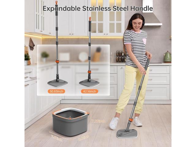 KZKR Spin Mop and Bucket Set with 2 Replaceable Microfiber Mop Pads with Self Separation Dirty and Clean Water System, Self Wringing 360° Rotating...