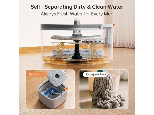 KZKR Spin Mop and Bucket Set with Self Separation Dirty and Clean Water System, Self Wringing 360° Rotating Square Mop Head for Home Floors...