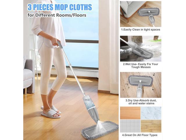 Microfiber Spray Mops for Floors Cleaning: EXEGO Dust Mop Wet Mop with 3 Washable Resuable Pads -440ML Refillable Bottle and 1 Scraper - Flat Floor...