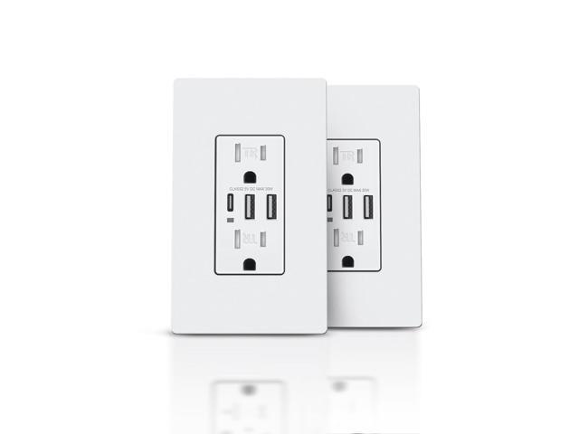 6.0A USB Charger Wall Outlet, USB Receptacle with Type C & A Ports, 15A Duplex Tamper Resistant Outlets, Screwless Wall Plate Include, UL & FCC...