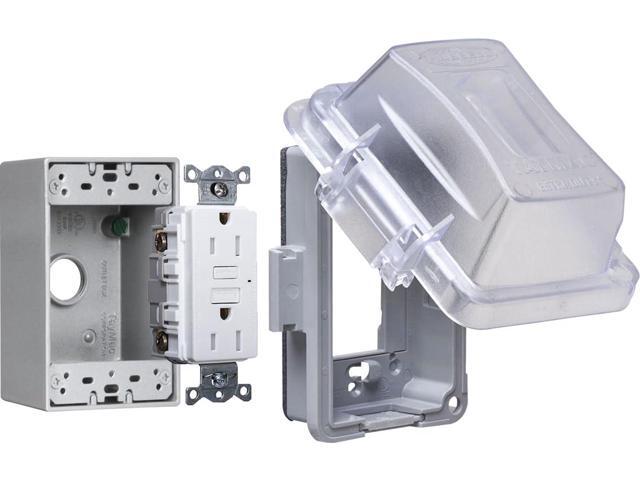 TAYMAC MKG420CS Nonmetallic Extra Duty Complete in-Use Cover 15 Amp WRTR Self Test GFCI Kit, 1-Gang, Clear/Gray