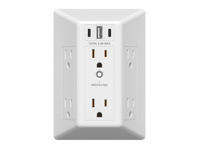 LIDER 6 Outlet Surge Protector Extender with 20W 4.2A 3 USB Type A/C Chargers, 1500 Joules, Multi Plug Wall Charger for Home Office, UL-Listed, White