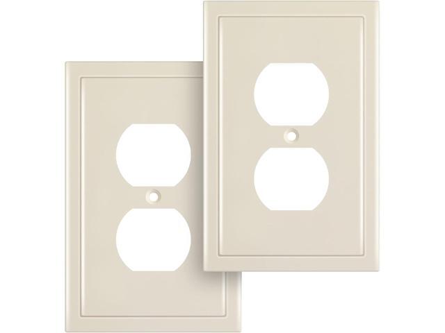 Henne Bery Modern Edge Decorative Wall Plate Switch Plate Outlet Cover, Durable Solid Zinc Alloy (Single Duplex 2PK, Light Almond)