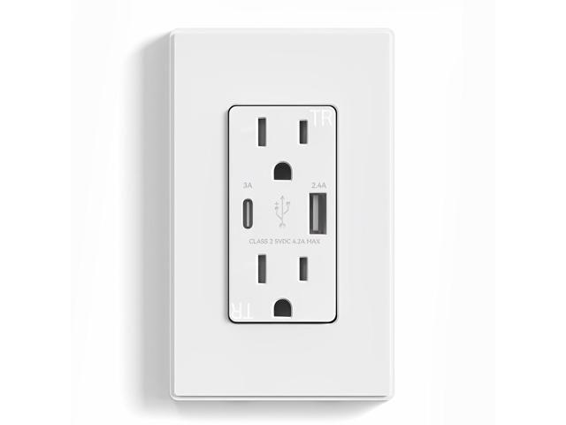 ELEGRP USB Charger Wall Outlet, USB Receptacle with Type A & Type C USB Ports, 15 Amp Duplex Tamper Resistant Receptacle Plug NEMA 5-15R, Wall...