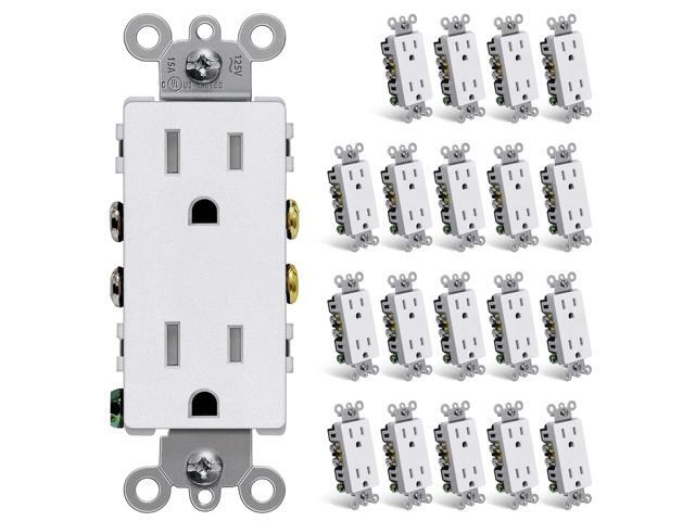 (20 Pack) CML 15 Amp Matte White Decorator Wall Receptacle Outlet, Child-Safe Tamper Resistant Standard Electrical Outlets, 15A/125V, UL Listed