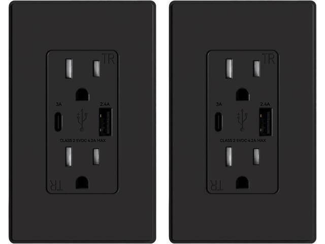 ELEGRP USB Charger Wall Outlet, USB Receptacle with Type A & Type C USB Ports, 15 Amp Duplex Tamper Resistant Receptacle Plug NEMA 5-15R, Wall...