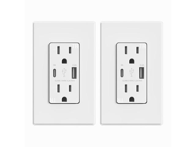 ELEGRP USB Charger Wall Outlet, Type A & C USB Ports, 15 Amp Duplex Tamper Resistant Receptacle Plug NEMA 5-15R, Wall Plate Included, UL Listed (2...