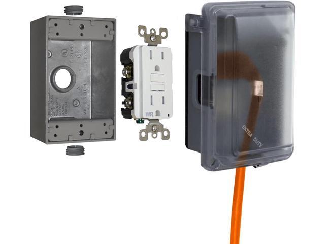 16801 Non-Metallic Weatherproof Outdoor Electrical Outlet Kit w/ Extra Duty Cover, Box and 15 Amp GFCI Receptacle, IN-USE, Clear/Gray, 1 Gang,...