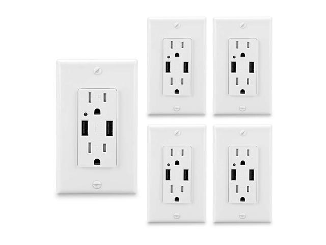 (5 Pack) LEOD 4.2A 5V Smart High Speed 2 USB Port Charger Outlet & 2 Types Wall Plates(Standard and screwless Included), 15A Tamper-Resistant...