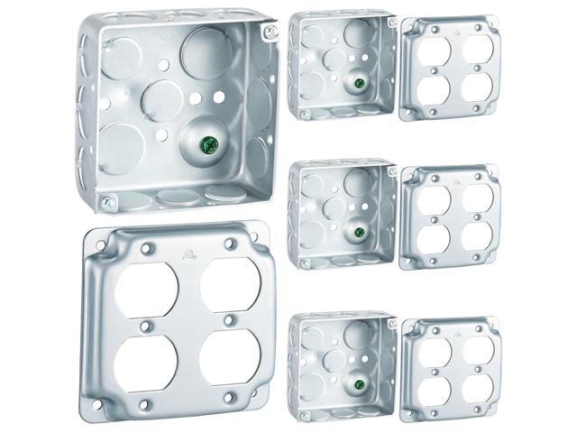 4 Set 4 × 4' Electrical Junction Box with Cover Electrical Metal Outlet Box, 21.0 Cu. in. Capacity Receptacle Exposed Work Cover, 1-1/2''...