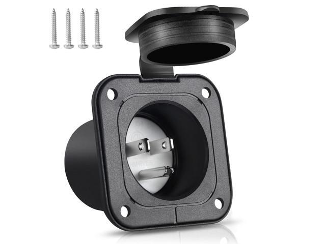 Shore Power Inlet 15A AC Port Plug with Waterproof Cover NEMA 5-15P Male Flanged Receptacle Flush Mount Outlet for RV Marine Boat Golf Cart Block...