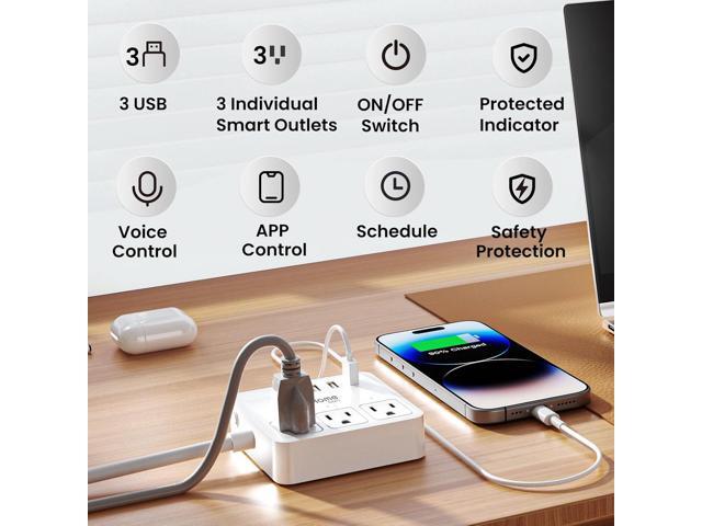 GHome Smart Plug Power Strip, WiFi Surge Protector Work with Alexa Google Home, Smart Outlets with 3 USB 3 Charging Port, Multi-Plug Extender for...