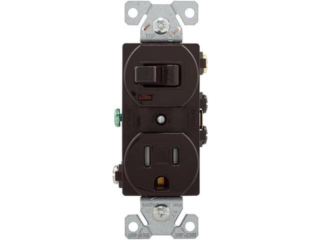 EATON TR274B Arrow Hart Tr274 Duplex Combination Switch/Receptacle, 2 P, 3 Wire, 15 A, 120 V, Brown