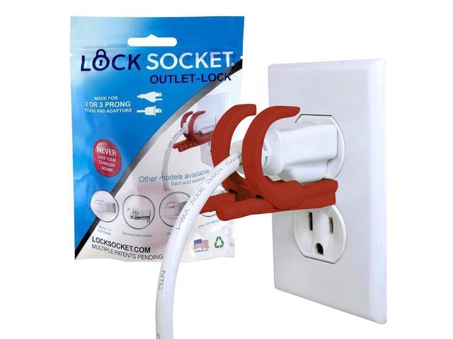 Lock Socket Adjustable Outlet Lock - Red Anti-Theft, Child-Safe Plug Lock Secures 2 or 3 Pronged Plug & Adaptors, Includes Security Screw &...