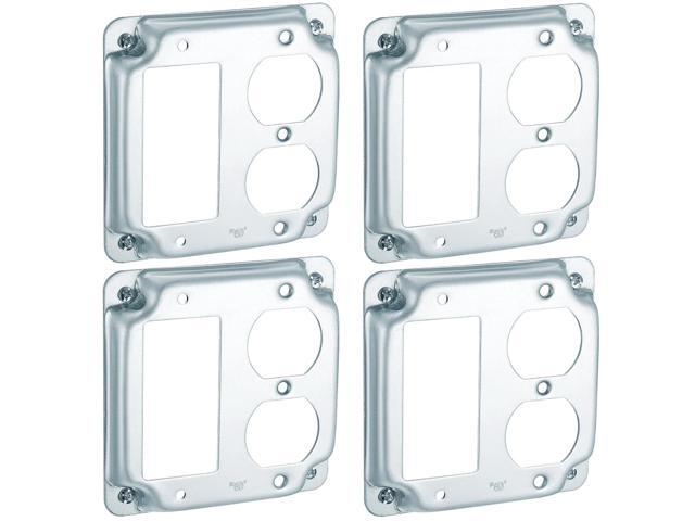 4 Pcs Metal Receptacle Electrical Box Cover, Square Rectangle Exposed Outlet Junction Cover for 4 Inch Electrical Box(1 GFCI and 1 Duplex)