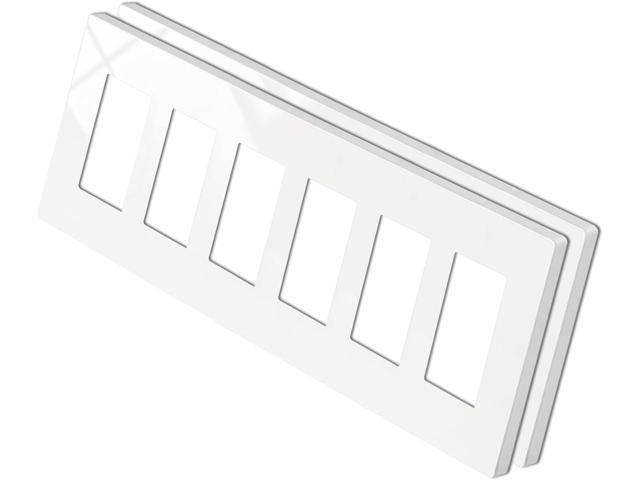 2 Pack BESTTEN 6 Gang Screwless Wall Plate, USWP4 Glossy Off White, Decorator Outlet Cover, Decor Light Switch Plate, Face Plate for Dimmer, GFCI,...