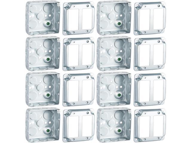 16 Pcs 8 Set 4 × 4' Electrical Junction Box with Cover Electrical Metal Outlet Box, 21.0 Cu. in. Capacity Receptacle Exposed Work Cover, 1-1/2''...