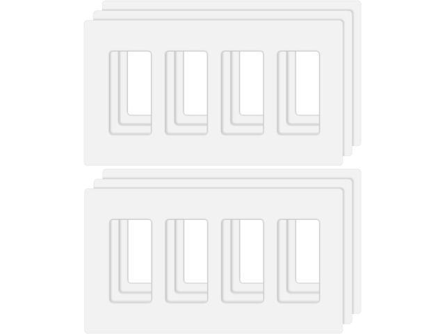 4-Gang Decora Screwless Wall Plate, Decorator Outlet Plate Cover for Light Switches, Dimmers, GFCI, Receptacle, UL Listed, White (6-Pack)