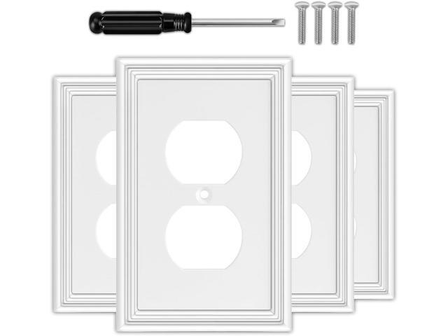 White Decorative Outlet Covers Wall Plates, Natural Material Electric Receptacle Cover Switch Plate Outlet Cover - Modern Style (1 Gang Single...