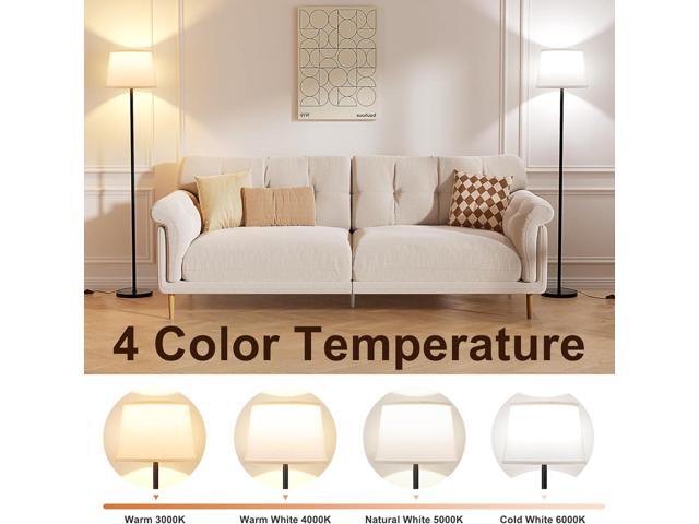 Modern Floor Lamp with Adjustable Brightness, Remote Control, Black, LED Bulbs, White Shade, Foot Switch, Easy Assembly