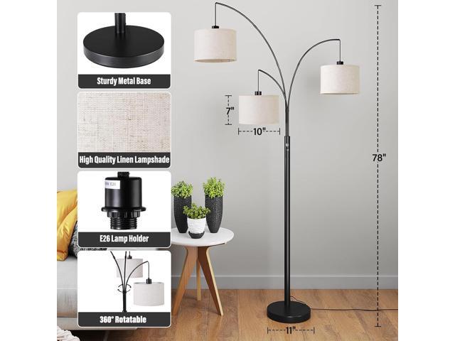 SUNMORY 3 Lights Floor Lamp for Living Room, 78' Tall Standing Lamp with Hanging Drum Shade, Modern Arc Floor Lamps with Heavy Base, Mid Century...