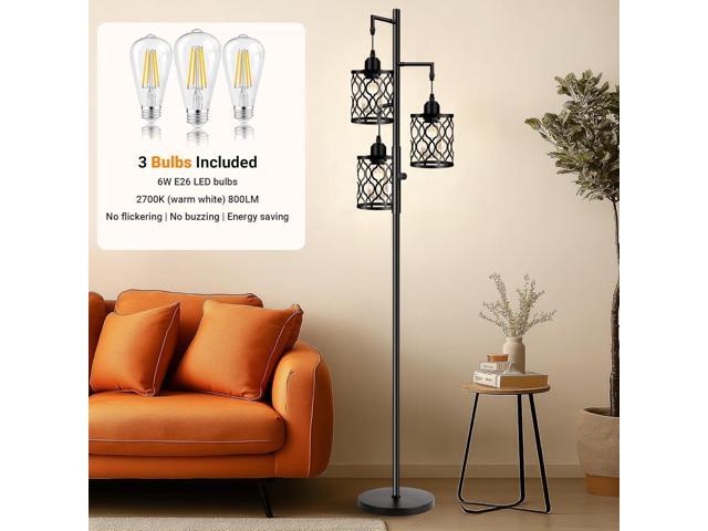 Plug-in Dimmable Farmhouse Floor Lamp, Industrial Floor Lamp for Living Room with 3 X 6W LED Bulbs, 3 Light Rustic Standing Tall Lamp for Bedroom,...